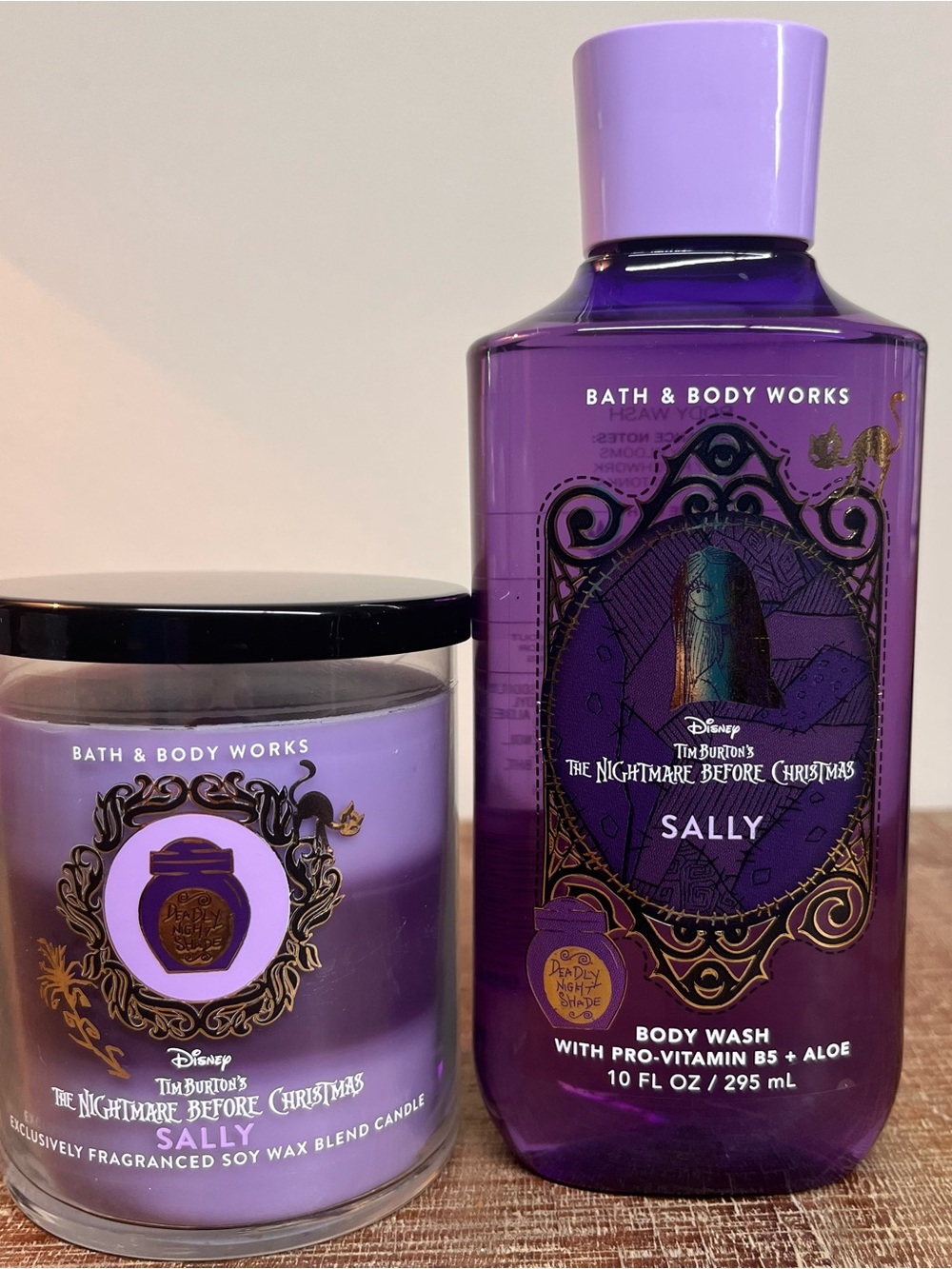 BBW Nightmare Before Christmas Sally Single Wick Candle & Body Wash Bundle 2
